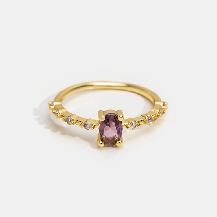Anel Solitário Pedra Ametista Banhado Ouro 18k