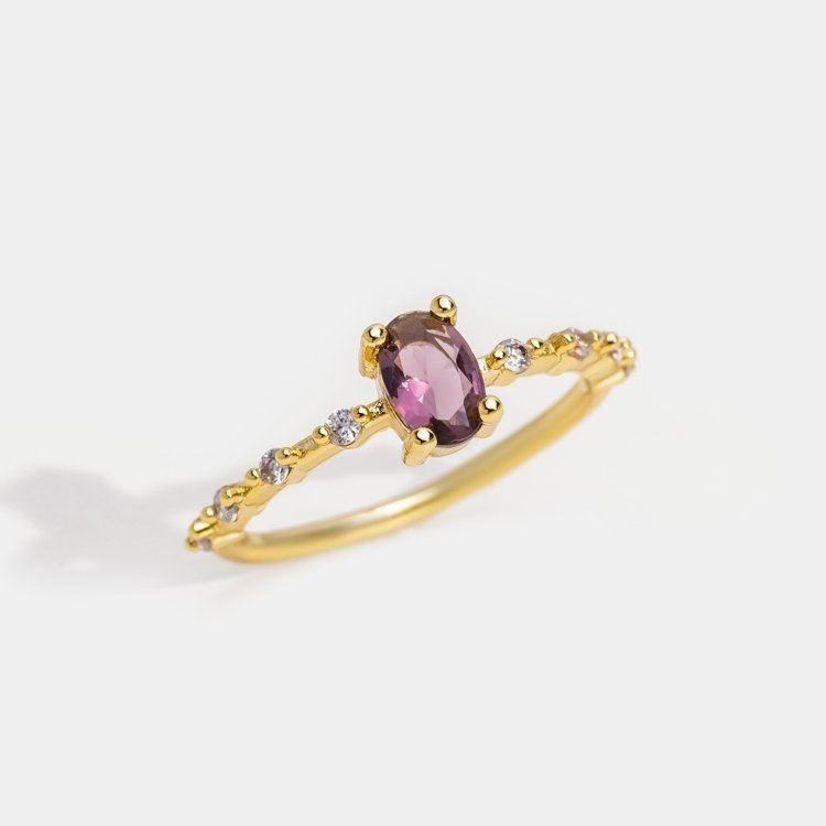 Anel Solitário Pedra Ametista Banhado Ouro 18k