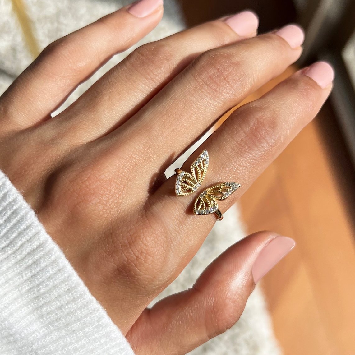 Anel Borboleta Ajustável Banhado Ouro 18k