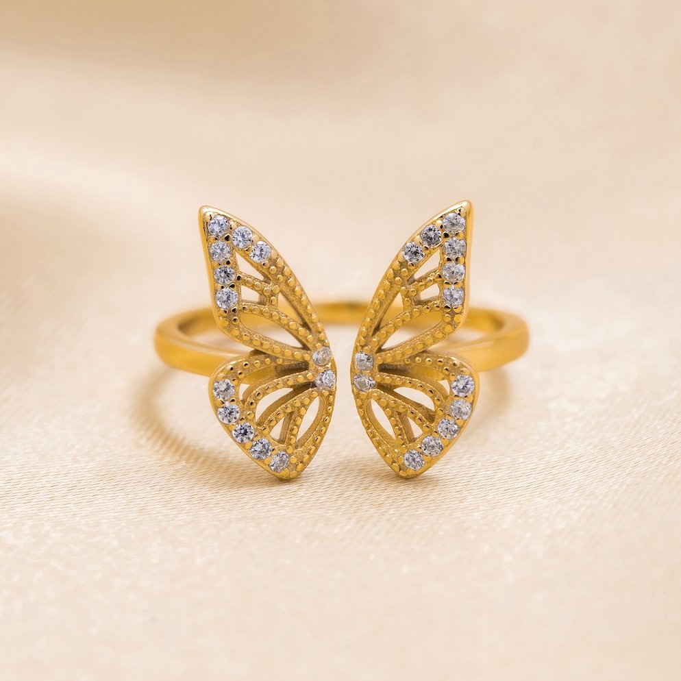 Anel Borboleta Ajustável Banhado Ouro 18k