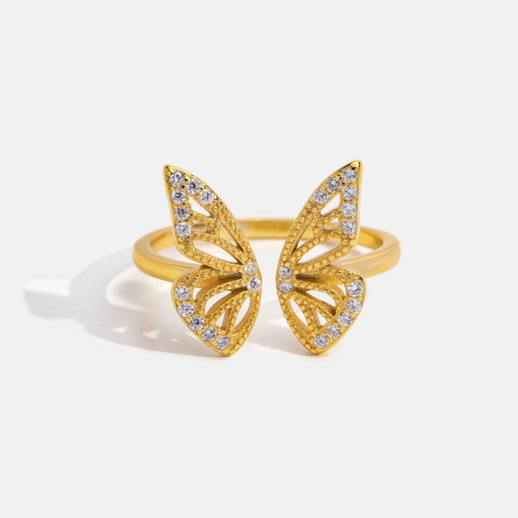 Anel Borboleta Ajustável Banhado Ouro 18k