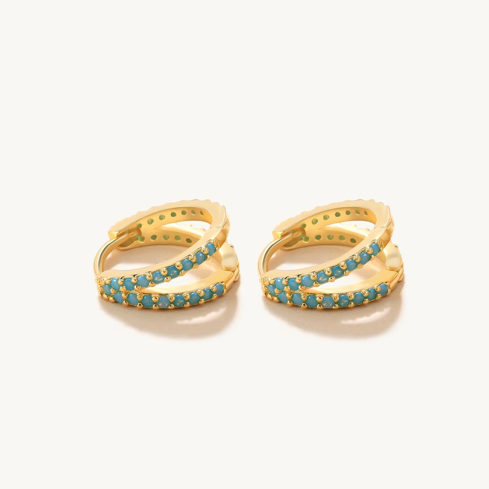 Brinco Argola Dupla Turquesa Banhado Ouro 18K