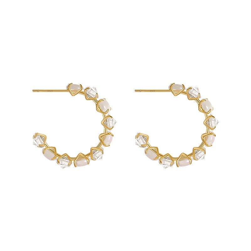 Brinco Argola Opala e Zircônia Banho Ouro 18k