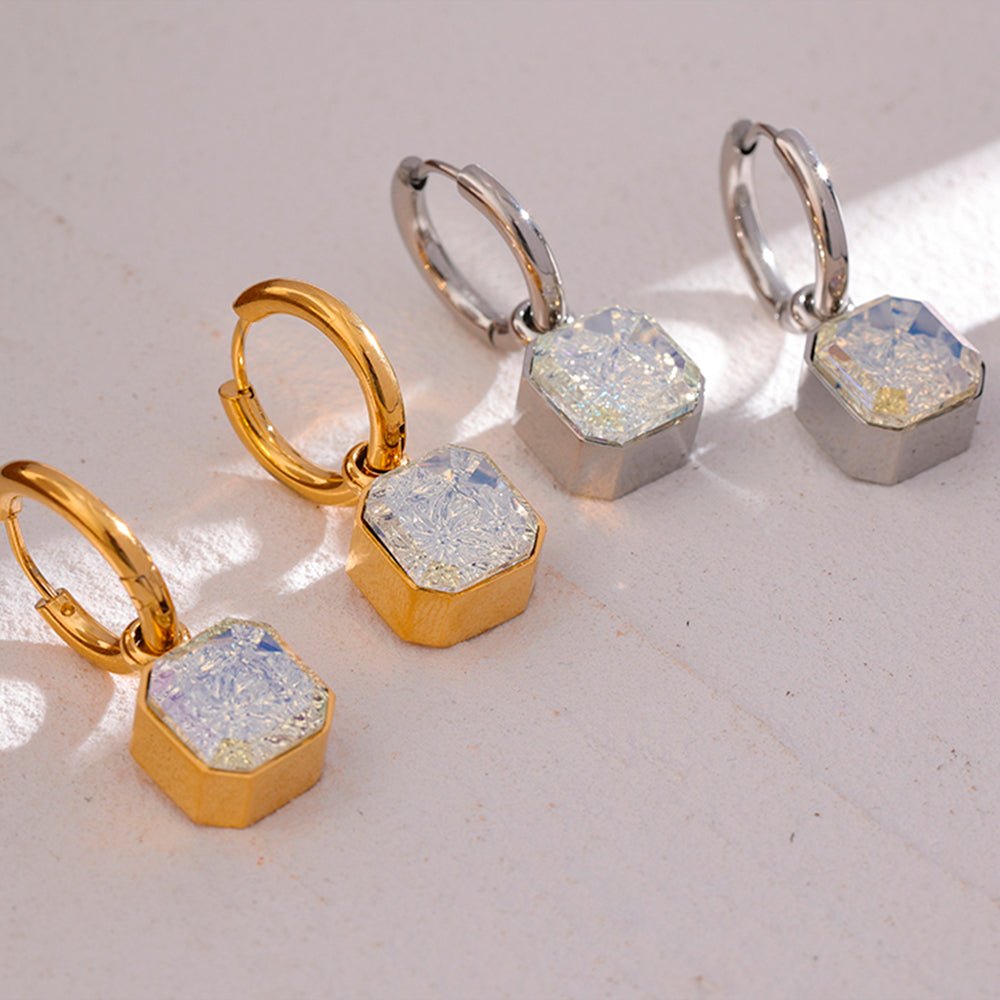 Brinco Argola Pedra Quadrada Banhado Ouro 18K