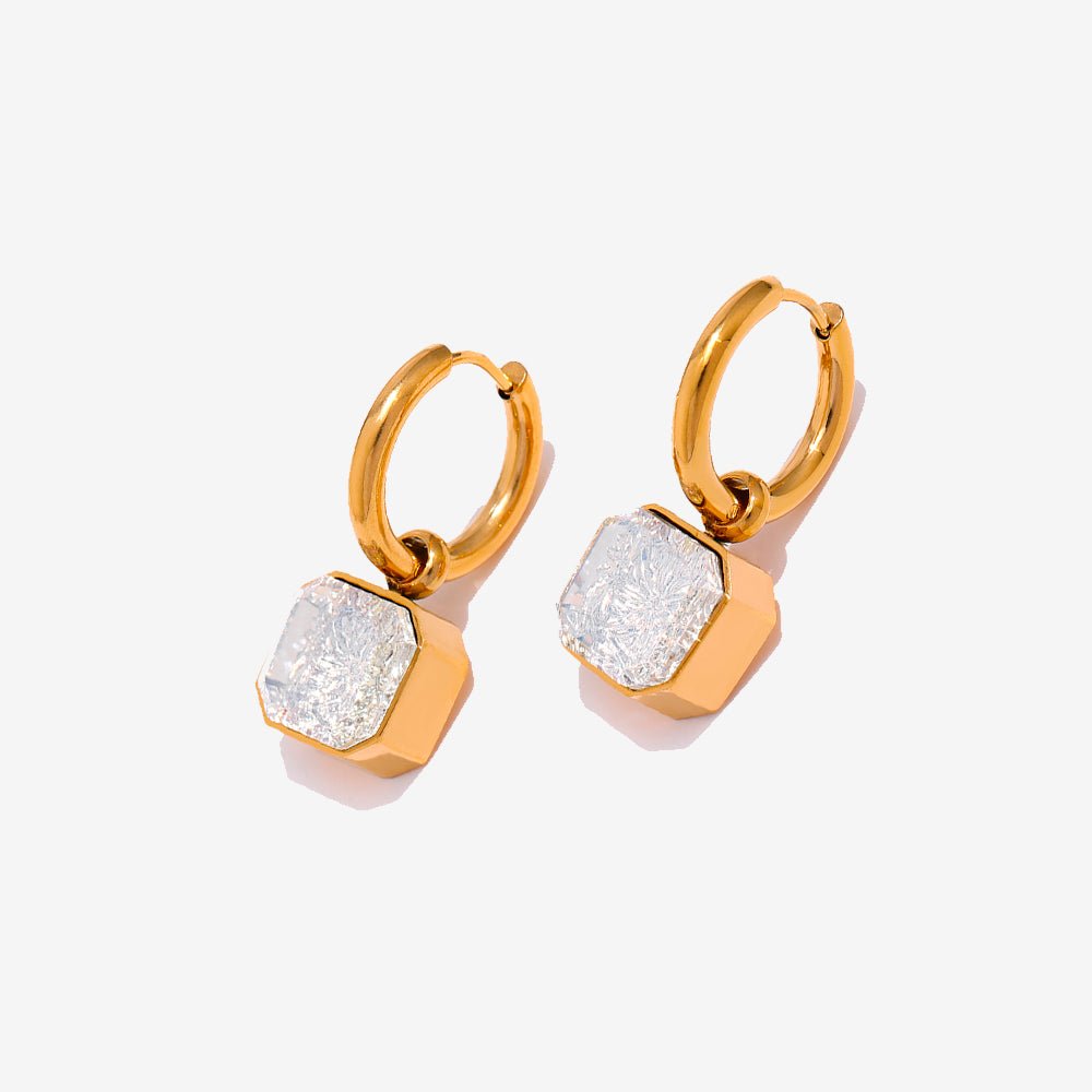 Brinco Argola Pedra Quadrada Banhado Ouro 18K