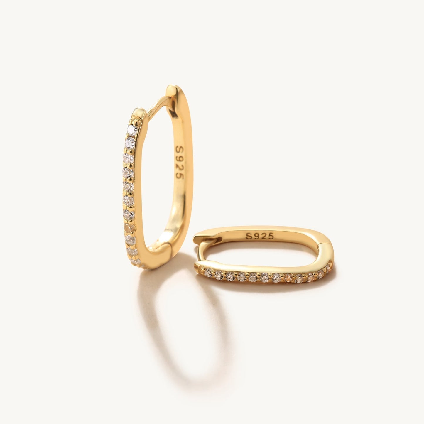 Brinco Argola Retangular Zircônia Banhado Ouro 18K