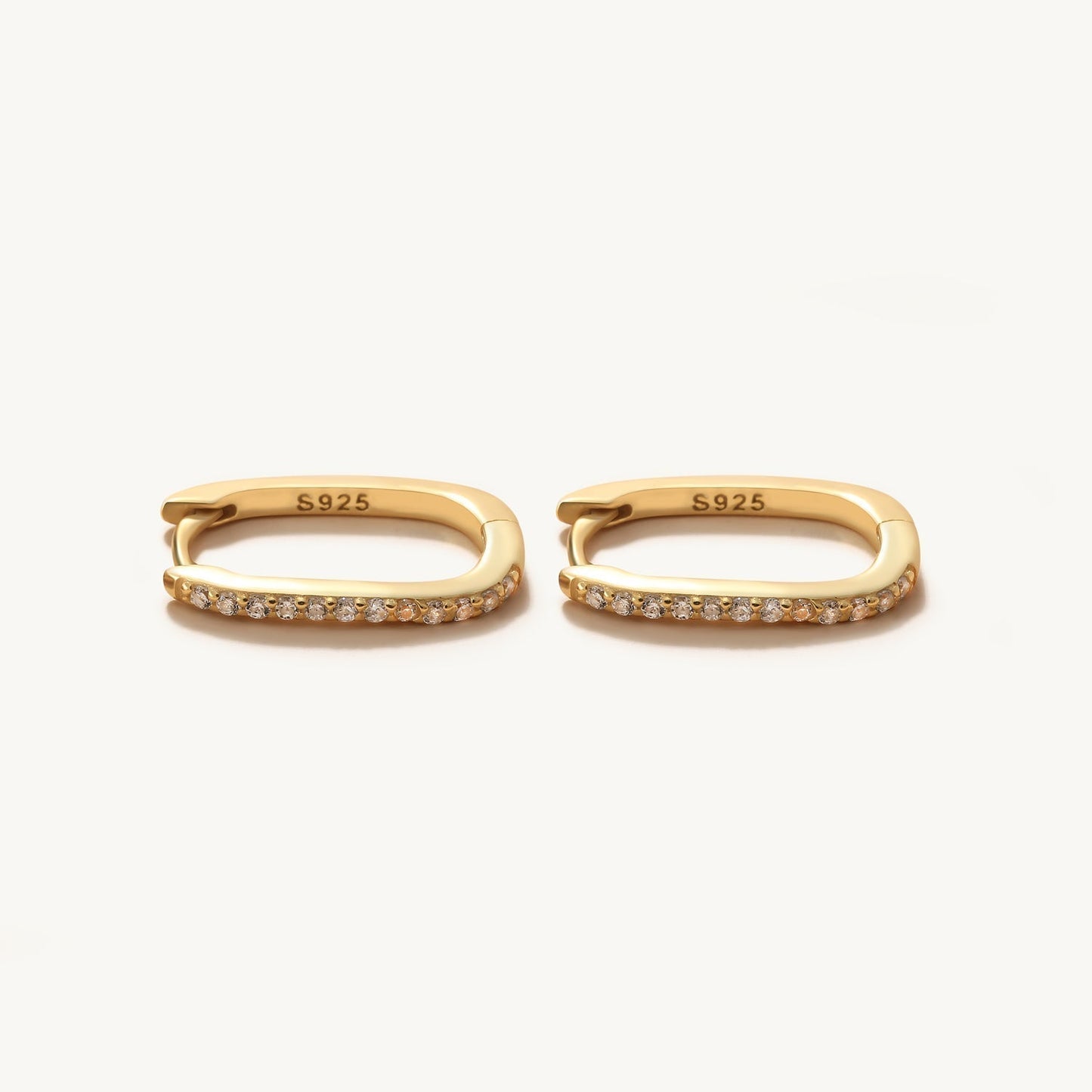 Brinco Argola Retangular Zircônia Banhado Ouro 18K
