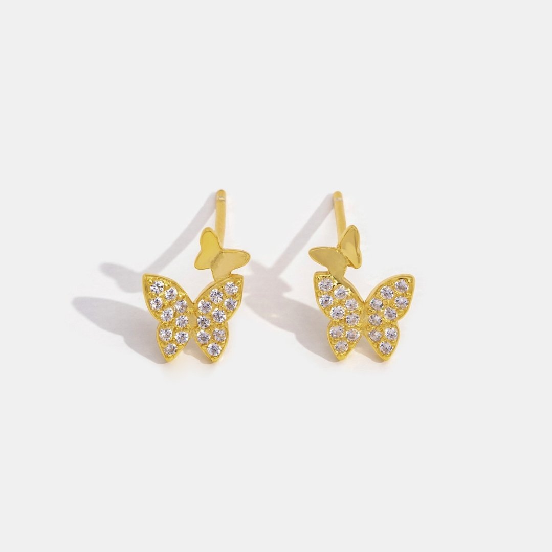 Brinco Borboleta Cravejada Zircônia Banho Ouro 18k