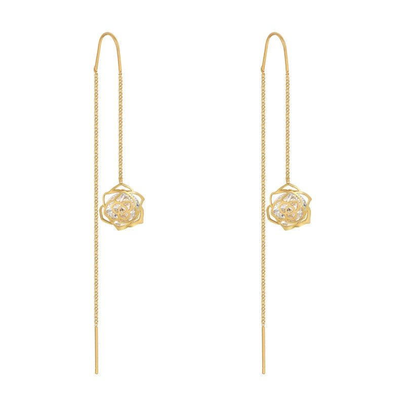 Brinco Fio Pingente Flor Vazada Banhado a Ouro 18K