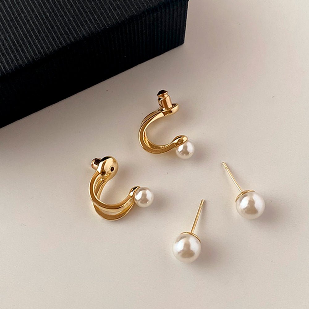 Brinco Segundo Furo Fake de Pérolas Banhado a Ouro 18K