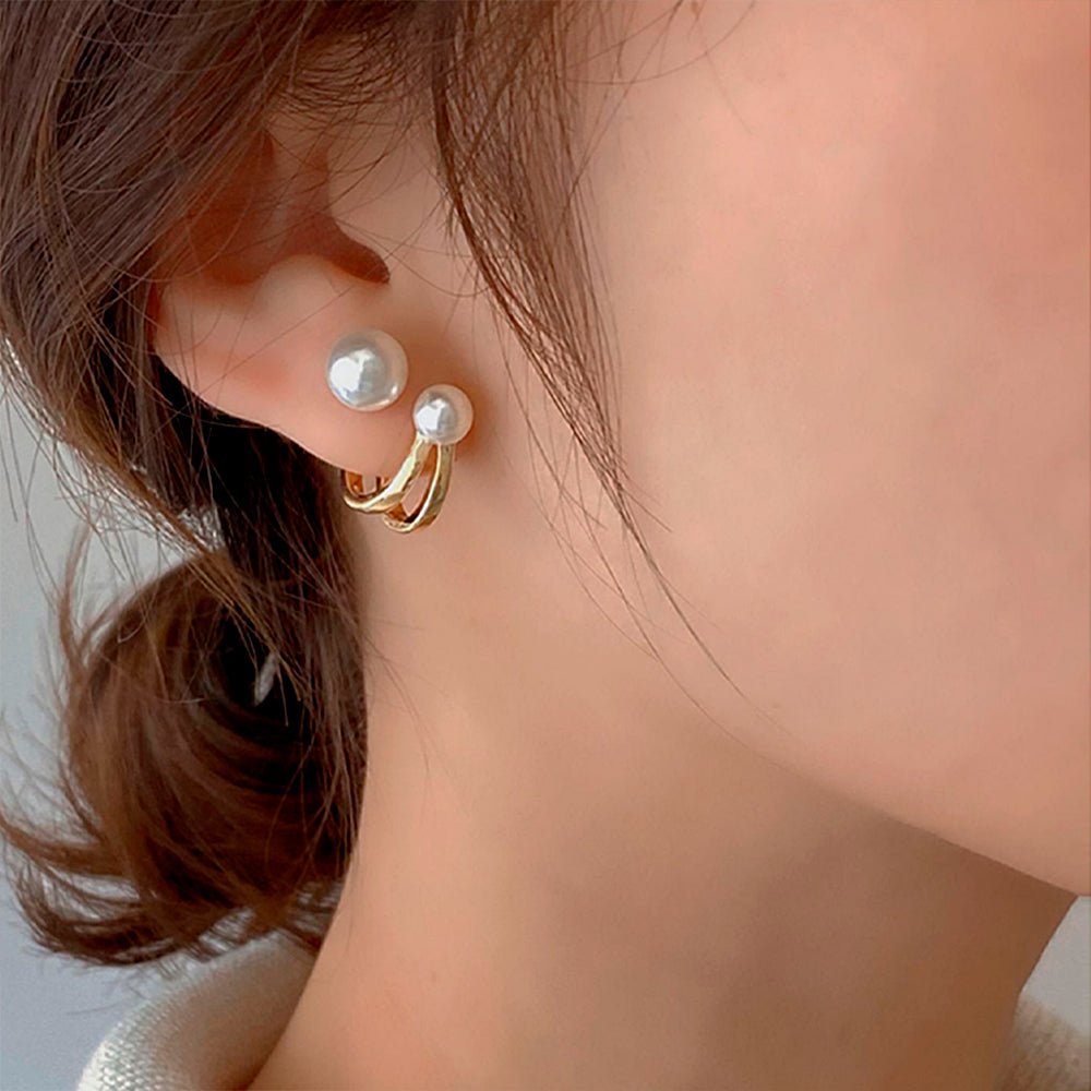 Brinco Segundo Furo Fake de Pérolas Banhado a Ouro 18K