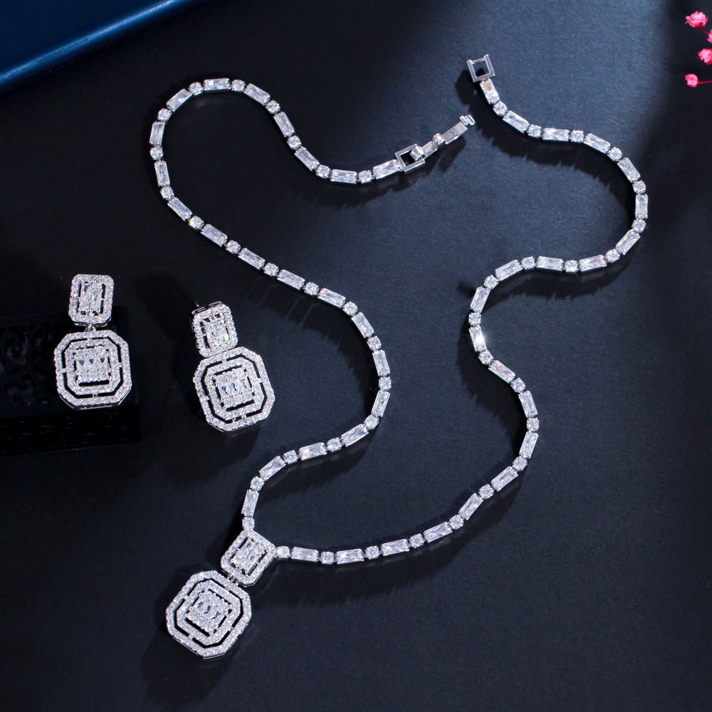 Conjunto Colar e Brinco Festa Luxo Cravejado de Zircônia