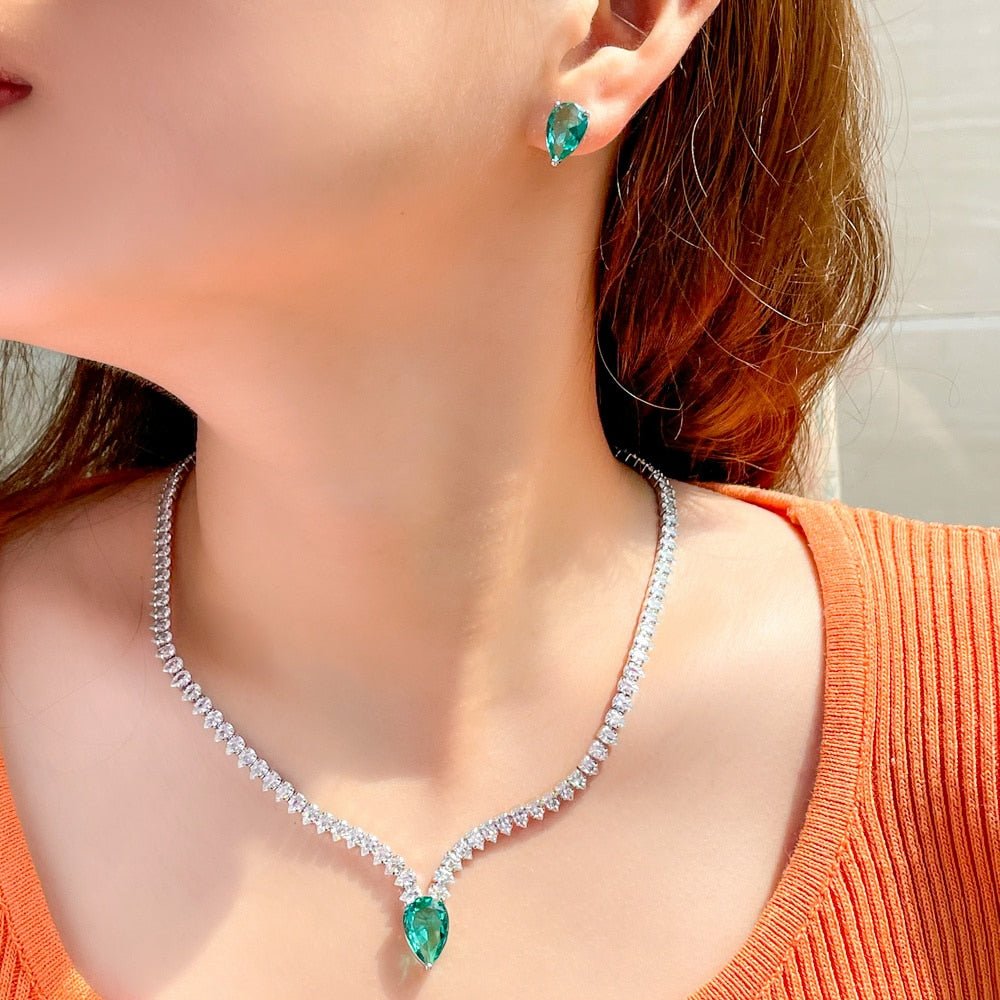 Conjunto Colar e Brinco Zircônia Verde