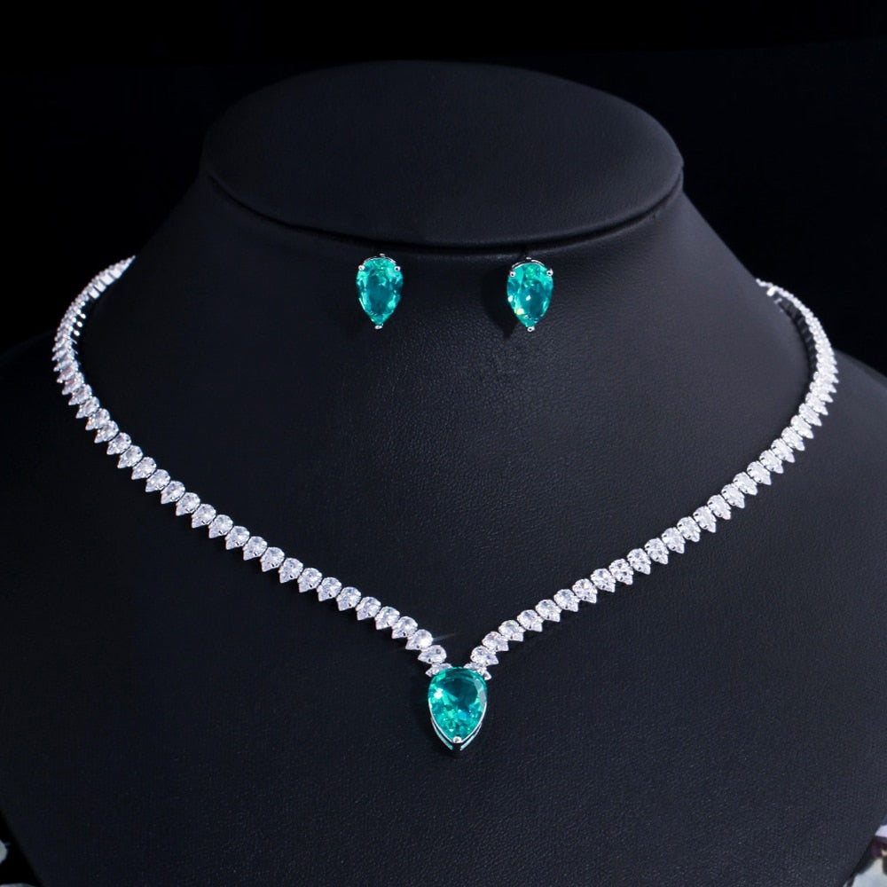 Conjunto Colar e Brinco Zircônia Verde