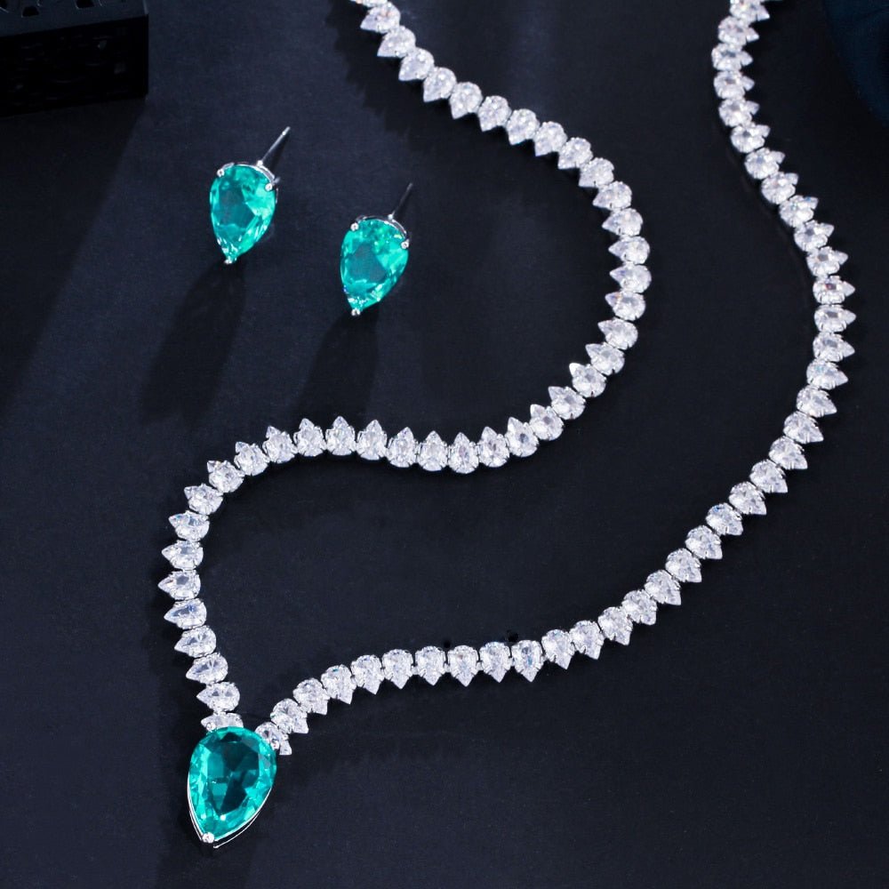 Conjunto Colar e Brinco Zircônia Verde