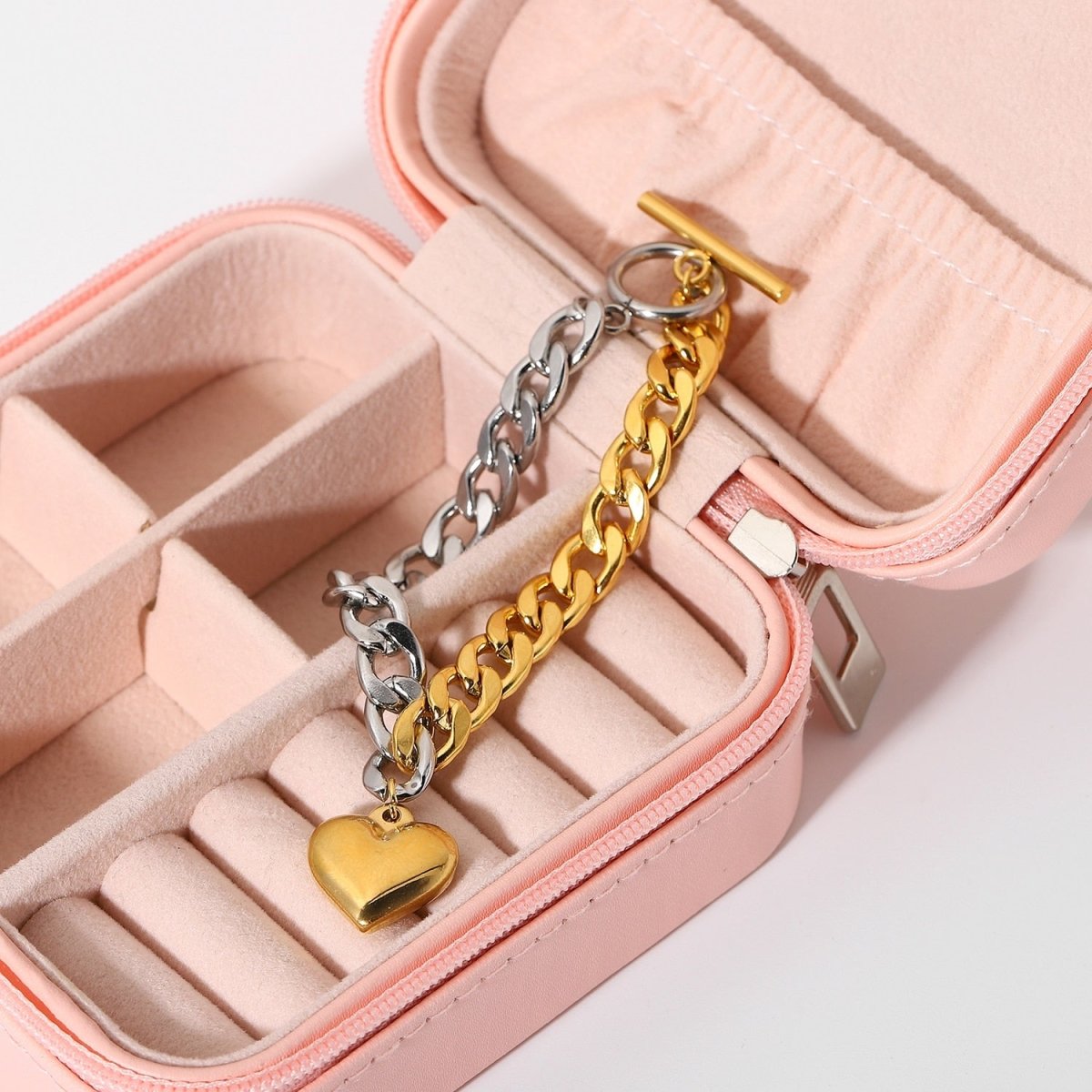 Pulseira Elo Ouro e Prata Coração