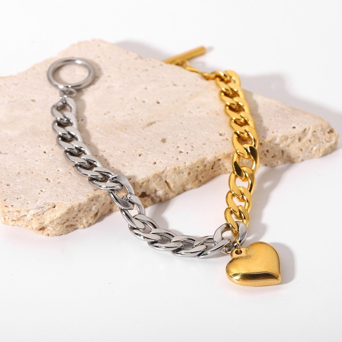 Pulseira Elo Ouro e Prata Coração