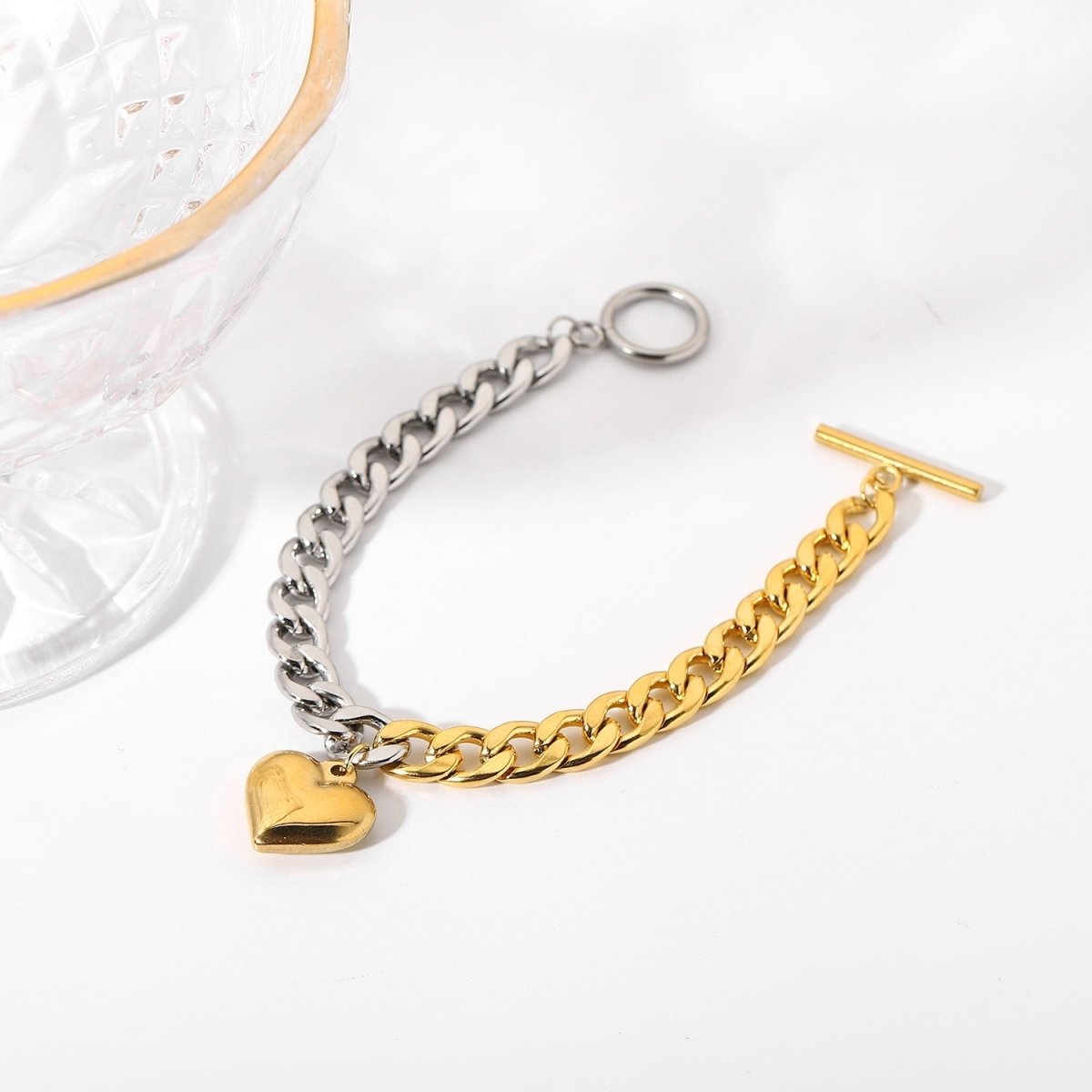 Pulseira Elo Ouro e Prata Coração