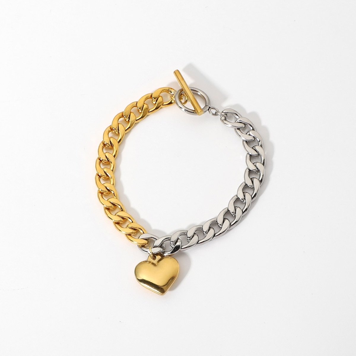 Pulseira Elo Ouro e Prata Coração
