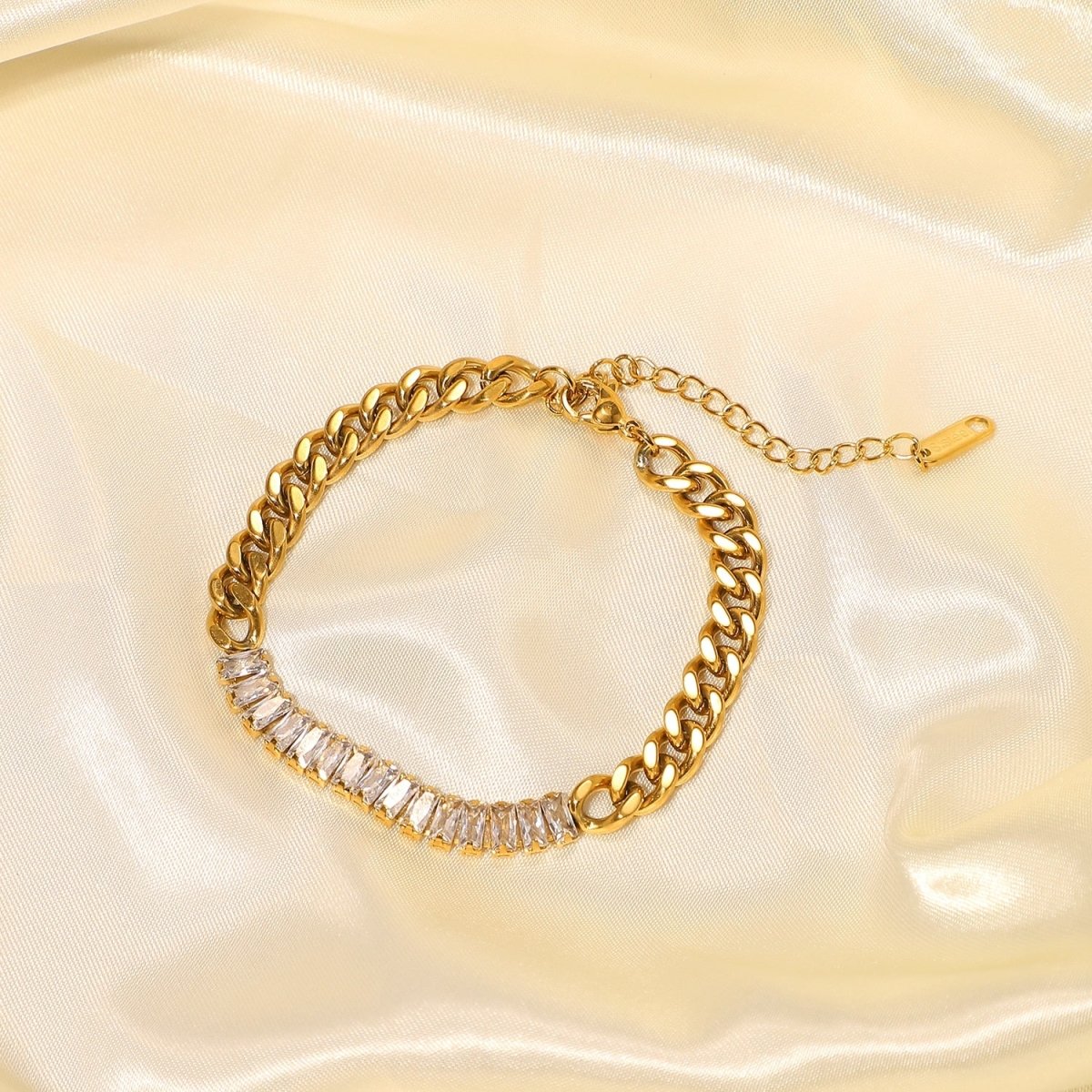 Pulseira Elo Groumet Zircônia Banho Ouro 18k
