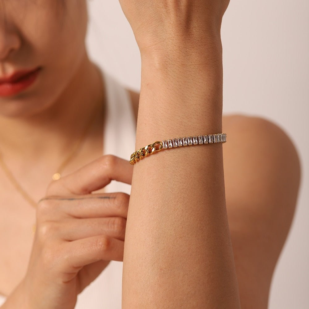 Pulseira Elo Groumet Zircônia Banho Ouro 18k