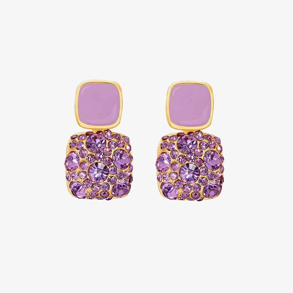Brinco Quadrado Zircônia Orquídea Banhado Ouro 18k