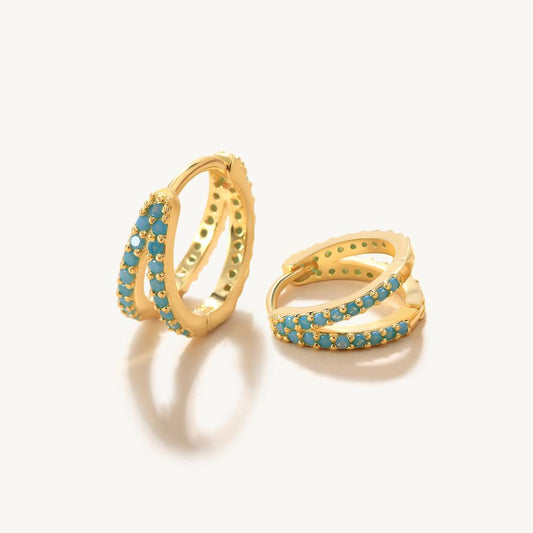 Brinco Argola Dupla Turquesa Banhado Ouro 18K