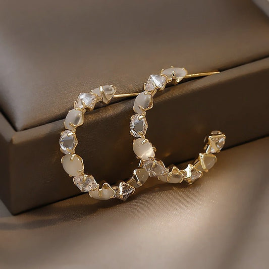 Brinco Argola Opala e Zircônia Banho Ouro 18k