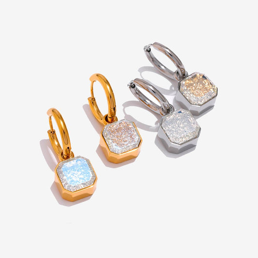 Brinco Argola Pedra Quadrada Banhado Ouro 18K
