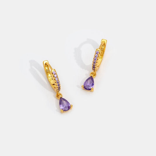 Brinco Argola Pedra Roxo Banho Ouro 18k