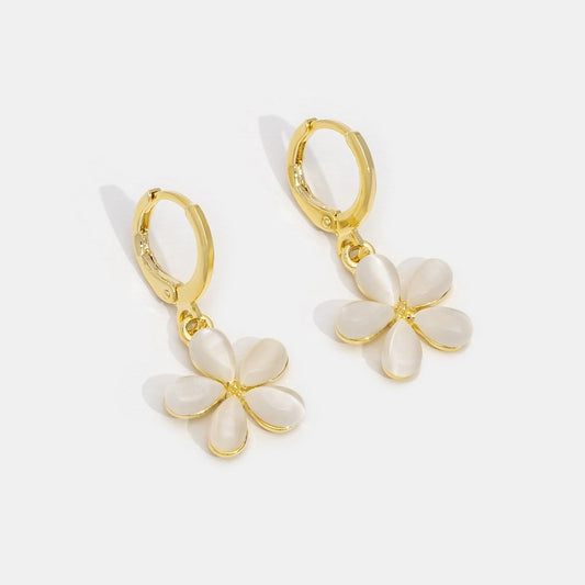 Brinco Argola Pingente Flor Banho Ouro 18k