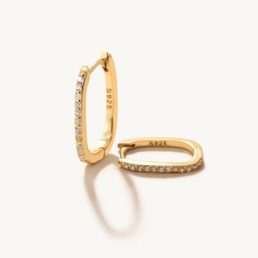 Brinco Argola Retangular Zircônia Banhado Ouro 18K
