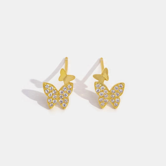 Brinco Borboleta Cravejada Zircônia Banho Ouro 18k