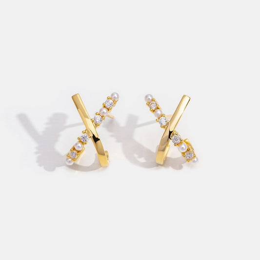 Brinco em X Cravejado Zircônia Banhado Ouro 18k