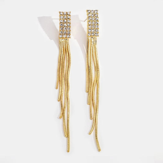 Brinco Longo Com Strass Banhado Ouro 18k