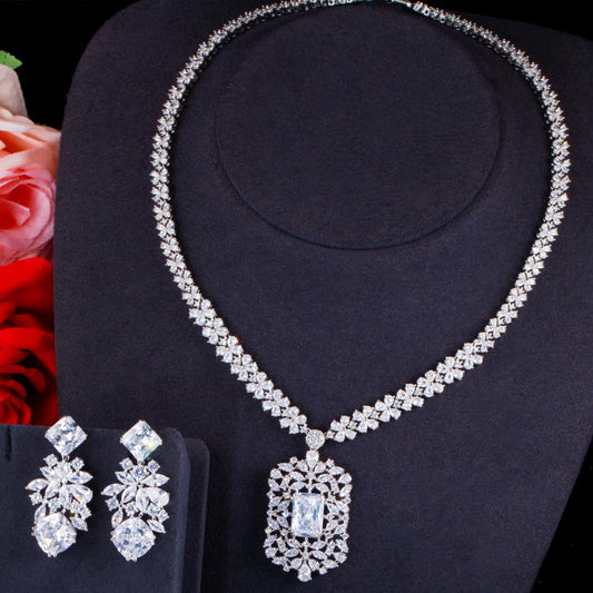 Conjunto Colar e Brinco Festa Cristais e Zircônia