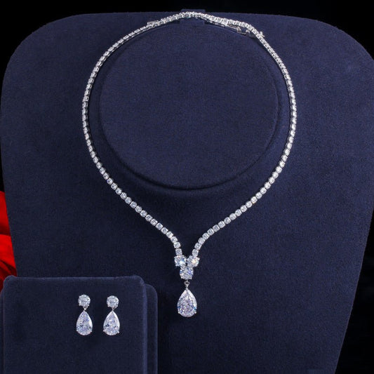 Conjunto Colar e Brinco Gota Zircônia
