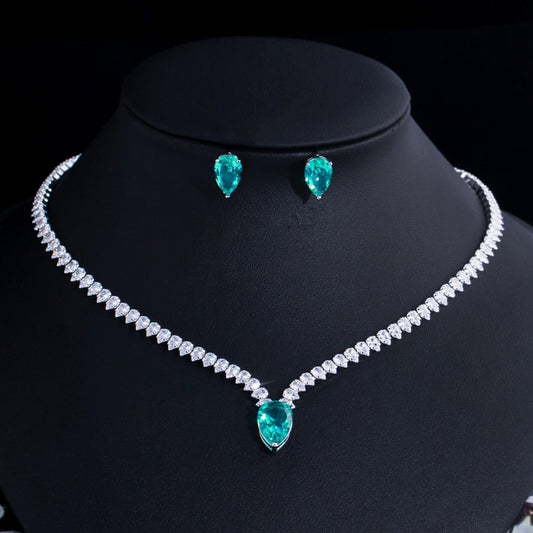 Conjunto Colar e Brinco Zircônia Verde