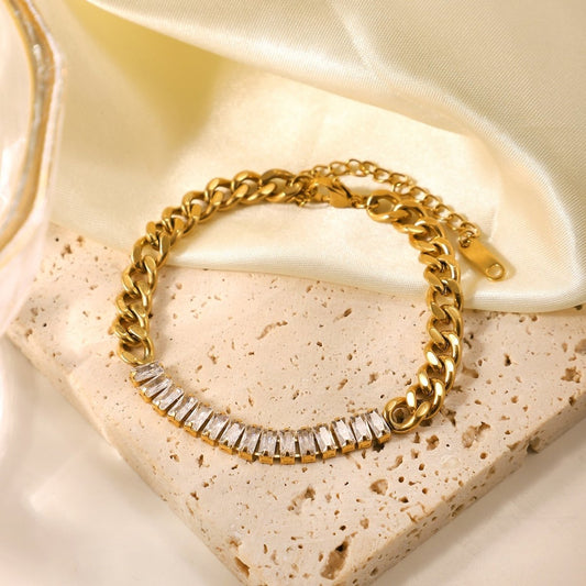 Pulseira Elo Groumet Zircônia Banho Ouro 18k
